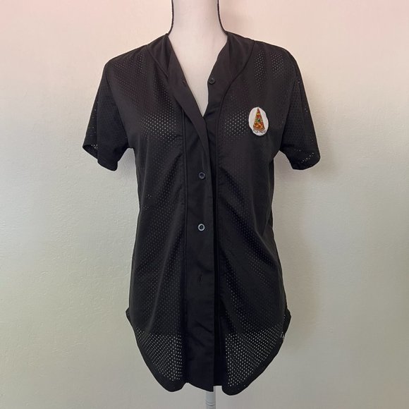 Jac Vanek Baseball Black Button Down Jersey Shirt "Pizza Forever" Size Small - Picture 1 of 4
